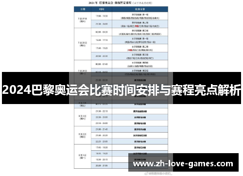 2024巴黎奥运会比赛时间安排与赛程亮点解析
